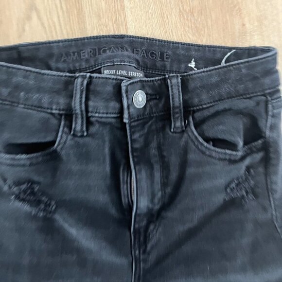 American Eagle Jean Women's Hi-Rise Jegging Super Stretch Black Distressed Sz 4 - Picture 7 of 10